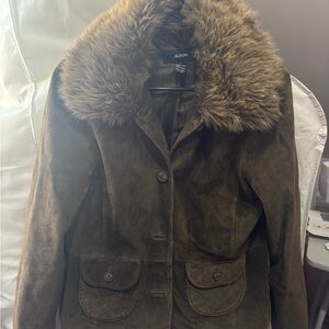 Alfani Olive Teddy Jacket with Faux Fur Collar